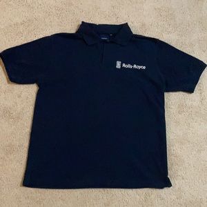 Navy blue Rolls-Royce short sleeve collared shirt, size medium